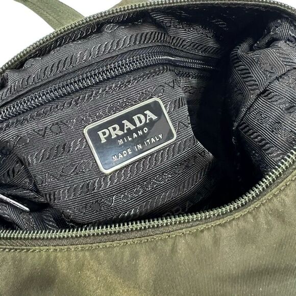 Prada Women's Olive Green Black Nylon Leather Trim Hobo Shoulder Bag Medium - Picture 5 of 13